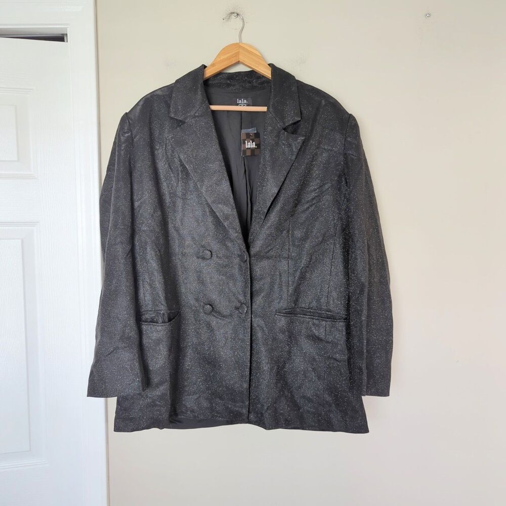 Dressed In Lala NWT Black To The Disco Sparkle Boyfriend Blazer XL Double Breast